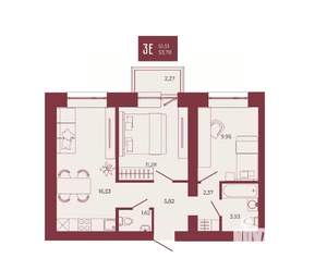 3-к квартира, вторичка, 54м2, 7/17 этаж