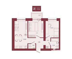 3-к квартира, вторичка, 55м2, 9/17 этаж