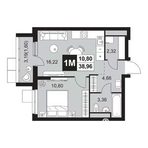 2-к квартира, вторичка, 39м2, 4/20 этаж