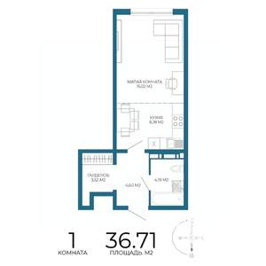 1-к квартира, вторичка, 37м2, 14/17 этаж