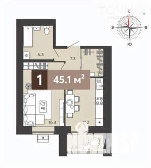 1-к квартира, вторичка, 45м2, 13/17 этаж