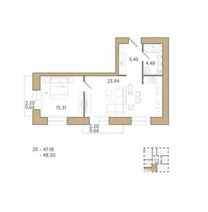 1-к квартира, вторичка, 49м2, 8/18 этаж