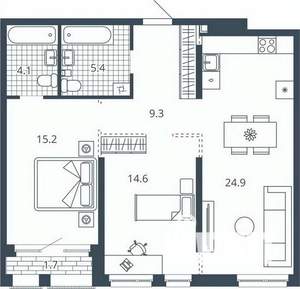 2-к квартира, вторичка, 74м2, 12/24 этаж
