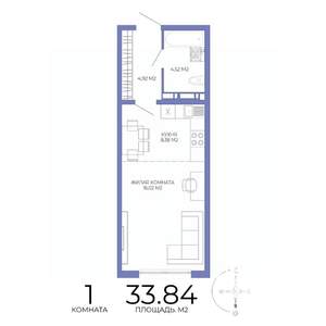 1-к квартира, строящийся дом, 34м2, 7/17 этаж