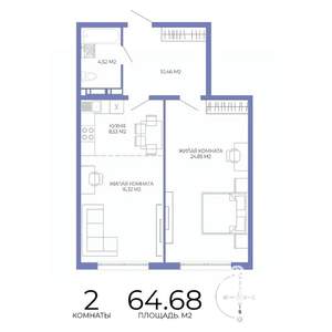 2-к квартира, строящийся дом, 65м2, 8/17 этаж