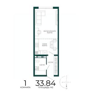 1-к квартира, строящийся дом, 34м2, 9/17 этаж