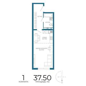 1-к квартира, строящийся дом, 38м2, 3/17 этаж