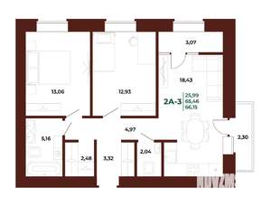 2-к квартира, вторичка, 66м2, 11/17 этаж