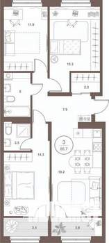 3-к квартира, вторичка, 86м2, 6/16 этаж