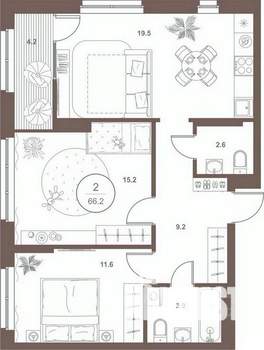 2-к квартира, вторичка, 66м2, 10/16 этаж