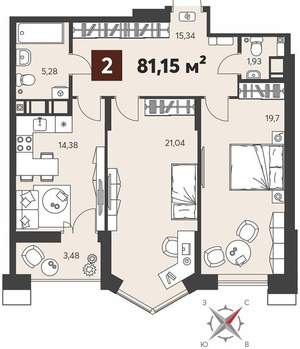 2-к квартира, вторичка, 81м2, 8/18 этаж