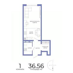 1-к квартира, строящийся дом, 37м2, 3/17 этаж