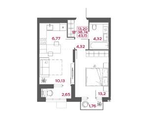 1-к квартира, вторичка, 43м2, 9/14 этаж