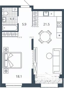 1-к квартира, вторичка, 52м2, 8/23 этаж
