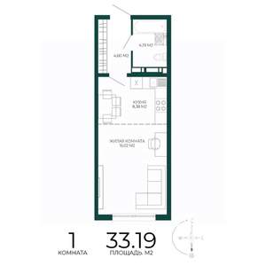 1-к квартира, вторичка, 33м2, 17/17 этаж