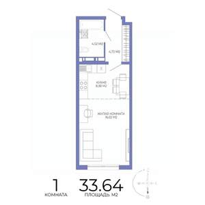 1-к квартира, строящийся дом, 34м2, 13/17 этаж