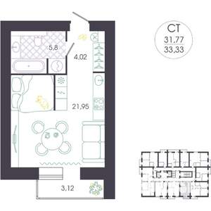 Студия квартира, строящийся дом, 33м2, 8/16 этаж