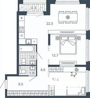 2-к квартира, вторичка, 68м2, 14/24 этаж