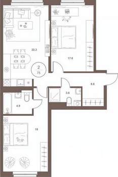 2-к квартира, вторичка, 75м2, 2/16 этаж