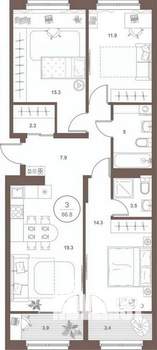 3-к квартира, вторичка, 86м2, 4/16 этаж