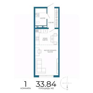 1-к квартира, строящийся дом, 34м2, 7/17 этаж