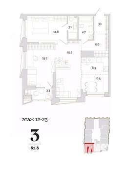 3-к квартира, вторичка, 83м2, 21/24 этаж