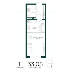 1-к квартира, строящийся дом, 33м2, 4/17 этаж