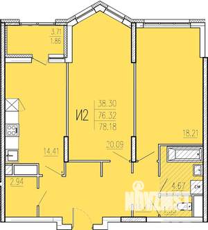 2-к квартира, сданный дом, 78м2, 3/18 этаж