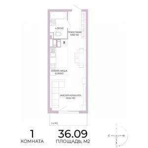 1-к квартира, строящийся дом, 36м2, 3/17 этаж