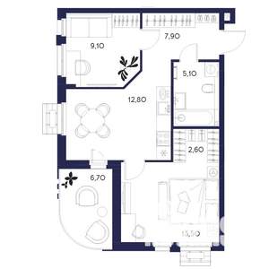 2-к квартира, вторичка, 58м2, 2/16 этаж
