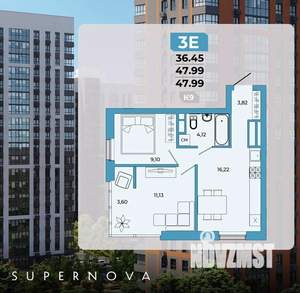 3-к квартира, сданный дом, 48м2, 20/20 этаж