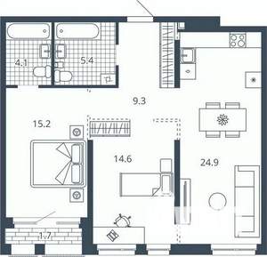 2-к квартира, вторичка, 74м2, 5/24 этаж