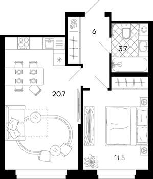 2-к квартира, вторичка, 41м2, 14/17 этаж