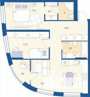 2-к квартира, вторичка, 67м2, 9/16 этаж