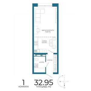 1-к квартира, вторичка, 33м2, 2/17 этаж