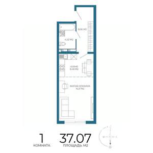 1-к квартира, строящийся дом, 37м2, 2/17 этаж