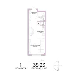1-к квартира, строящийся дом, 35м2, 12/17 этаж