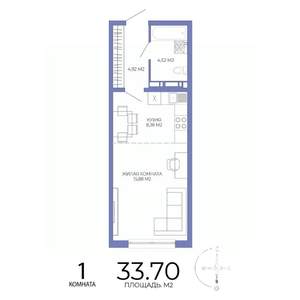 1-к квартира, строящийся дом, 34м2, 3/17 этаж