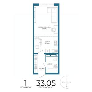 1-к квартира, вторичка, 33м2, 3/17 этаж