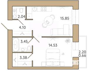 1-к квартира, вторичка, 43м2, 11/12 этаж