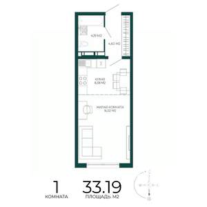 1-к квартира, строящийся дом, 33м2, 6/17 этаж
