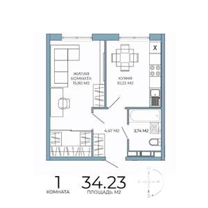 1-к квартира, вторичка, 34м2, 11/18 этаж