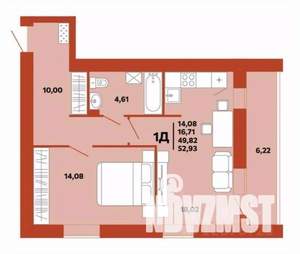 1-к квартира, вторичка, 50м2, 1/10 этаж