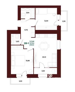 2-к квартира, вторичка, 69м2, 8/17 этаж