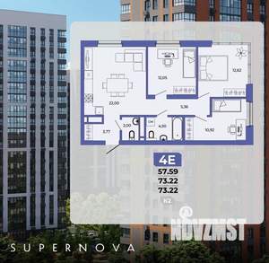 4-к квартира, сданный дом, 73м2, 4/20 этаж