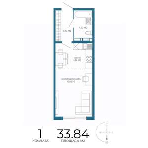 1-к квартира, строящийся дом, 34м2, 8/17 этаж