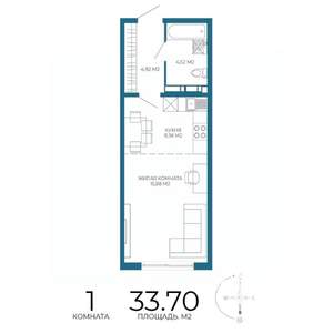 1-к квартира, строящийся дом, 34м2, 3/17 этаж
