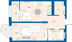1-к квартира, вторичка, 47м2, 14/16 этаж