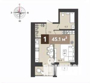 1-к квартира, вторичка, 45м2, 9/17 этаж
