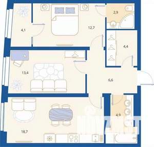 2-к квартира, вторичка, 67м2, 11/16 этаж